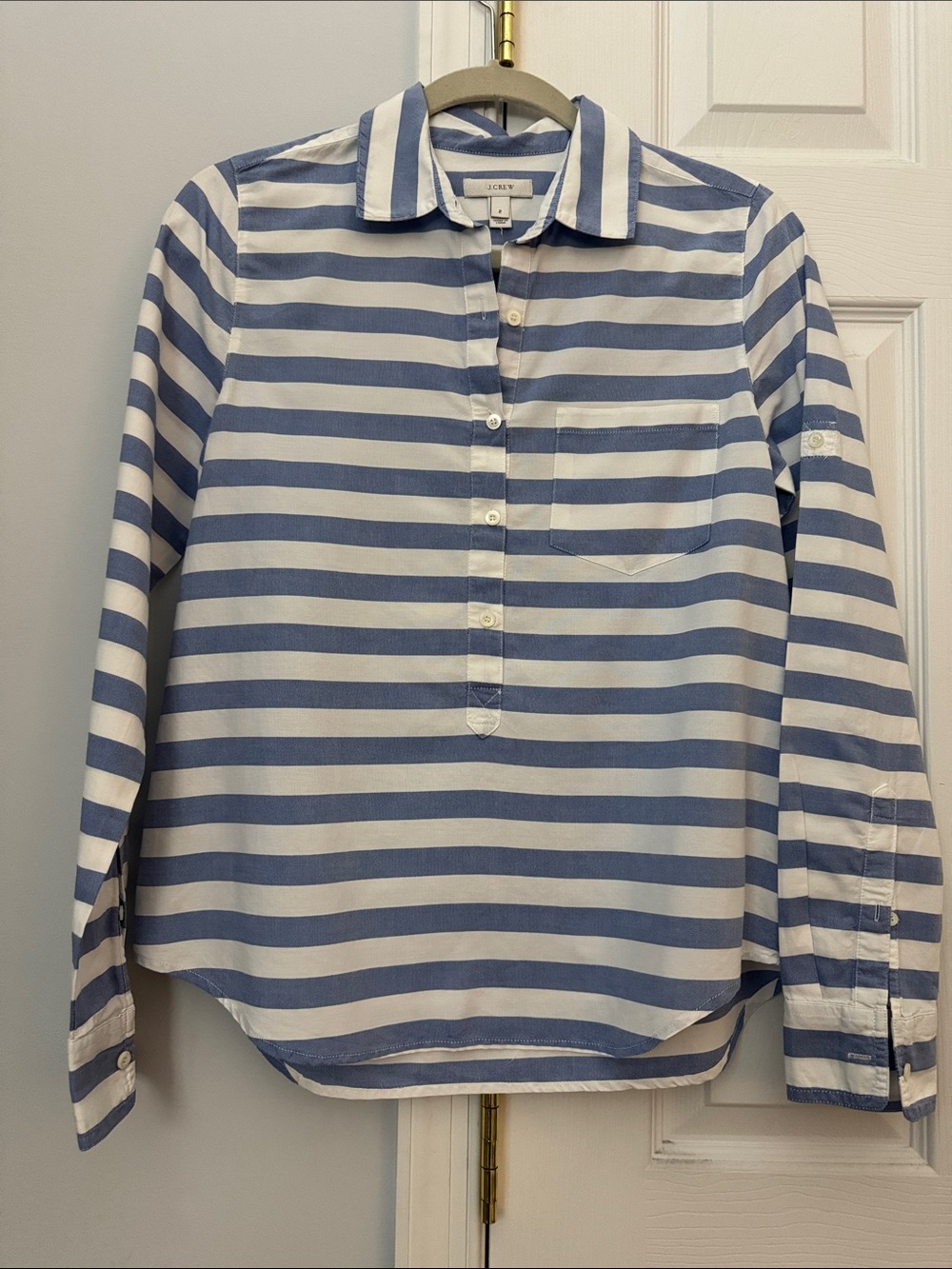J. Crew Blue and White Horizontal Stripe Button-Front Shirt